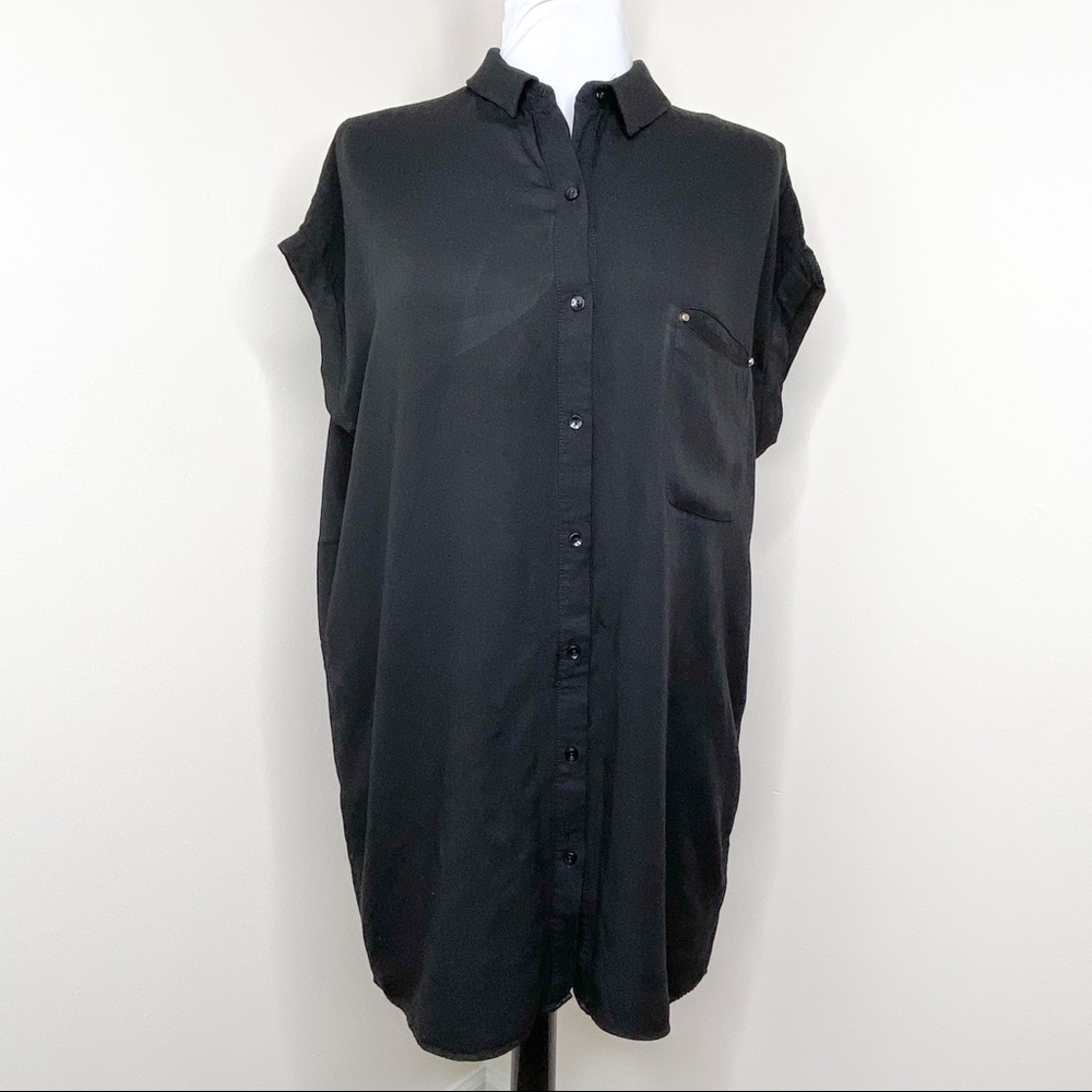 Zara Black Button Down Shirt Dress Small